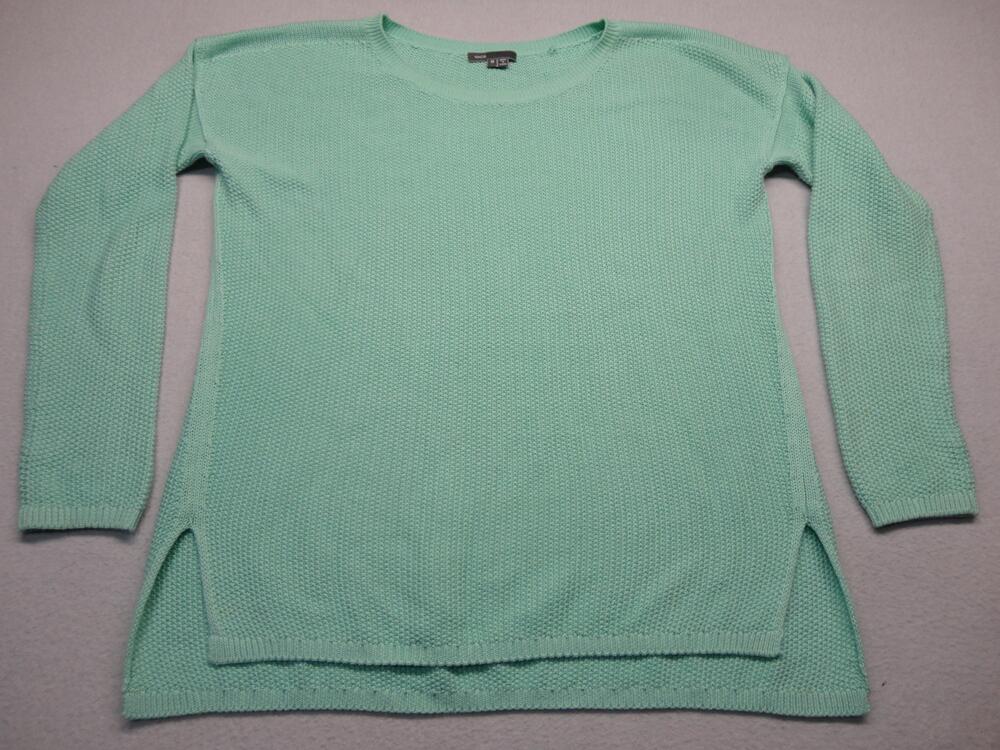 Vince Sweater Womens Medium Green Knit Tunic Crewneck Long Sleeve Side Slit